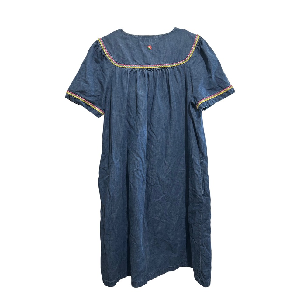 Go Softly Patio Denim Embroidered Floral Bird‎ Zip Front Dress Muu Muu Medium - Picture 3 of 4